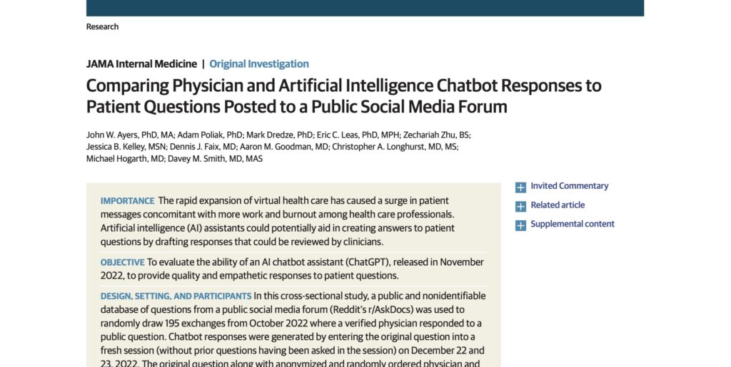 ChatGPT vs. 의사 : 누가 환자의 질문에 대답을 잘할까 - 최윤섭의 디지털 헬스케어